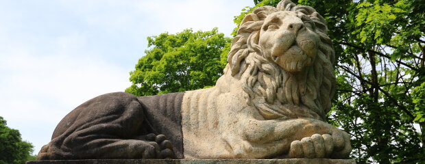 "Halbzeit" bei der Reinigung der Löwenstatue.
