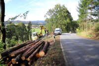 Oberhalb von Auerbach, an der DEG 14 in Richtung Engolling, hat die Baumfällung im Bereich des westlichen Baufeldes begonnen. Dafür musste die beauftragte Firma das Ende der Vegetationsperiode abwarten, am 1. Oktober ging es mit den Arbeiten los.